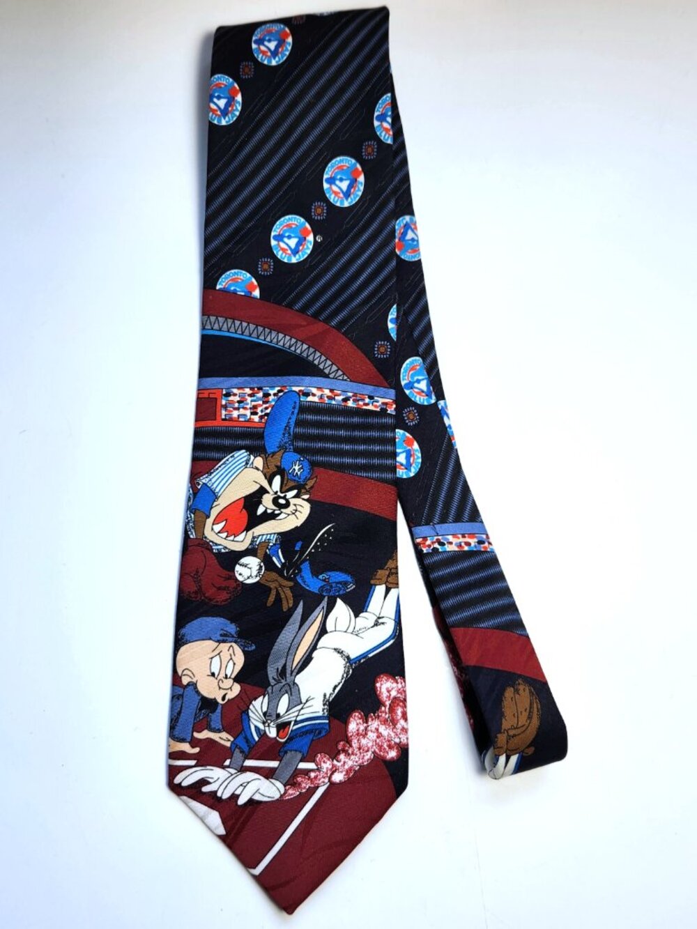 Vtg 1990s Toronto Blue Jays Looney Tunes Tie Bugs Bunny Taz Elmer Fudd Mens MLB